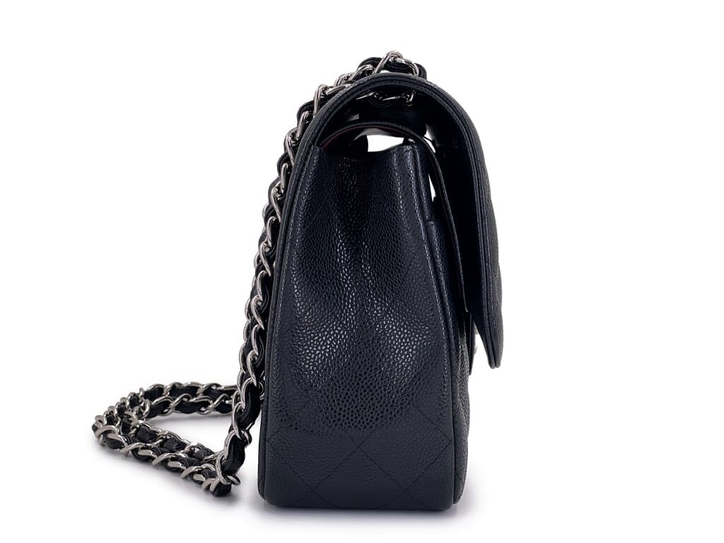 Black Quilted Caviar Jumbo Classic Double Flap Bag Silver Hardware, 2011