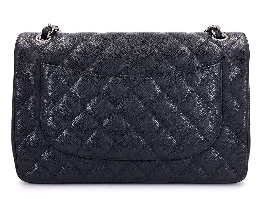Black Quilted Caviar Jumbo Classic Double Flap Bag Silver Hardware, 2011