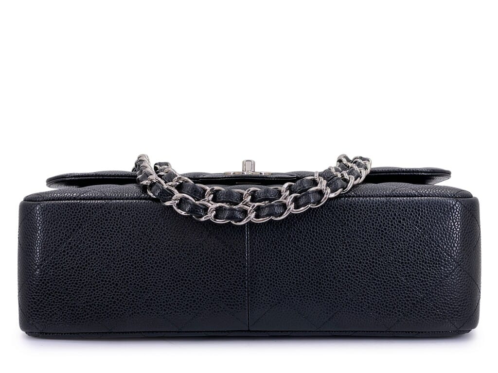 Black Quilted Caviar Jumbo Classic Double Flap Bag Silver Hardware, 2011