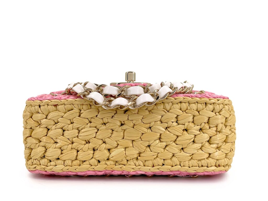 Pink Raffia Straw Venice Beach Mini Flap Bag Gold Hardware, 2024