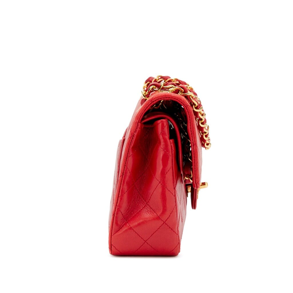 Vintage Red Quilted Lambskin Small Classic Double Flap Bag Gold Hardware, 1989-1991