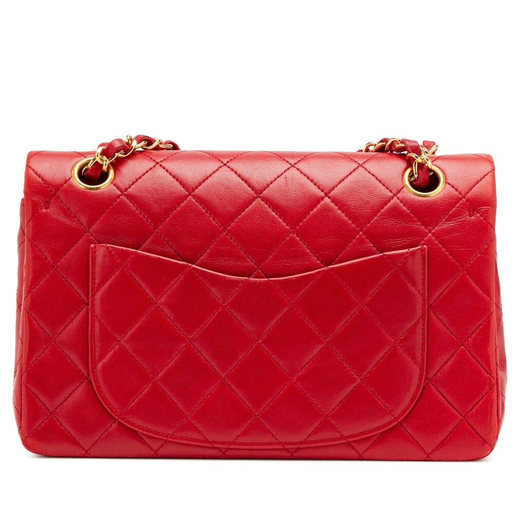 Vintage Red Quilted Lambskin Small Classic Double Flap Bag Gold Hardware, 1989-1991