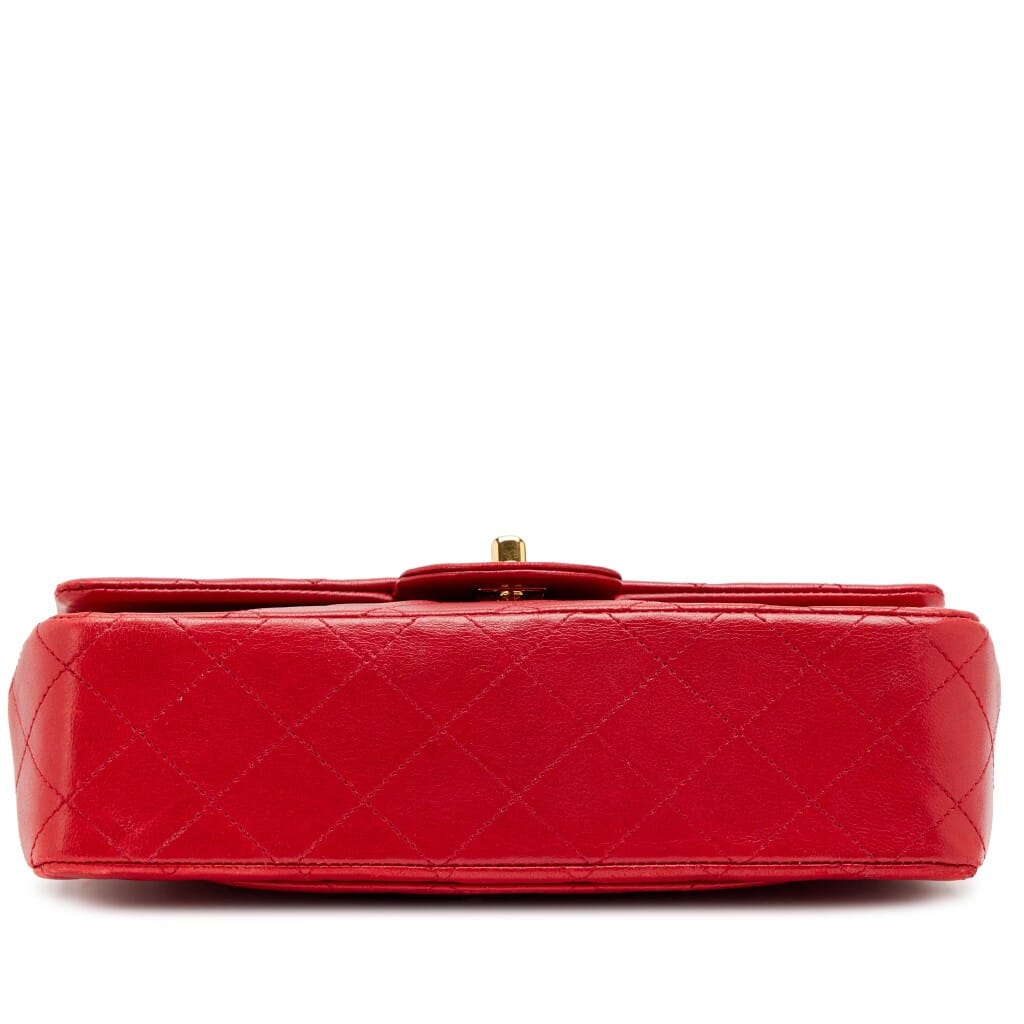 Vintage Red Quilted Lambskin Small Classic Double Flap Bag Gold Hardware, 1989-1991