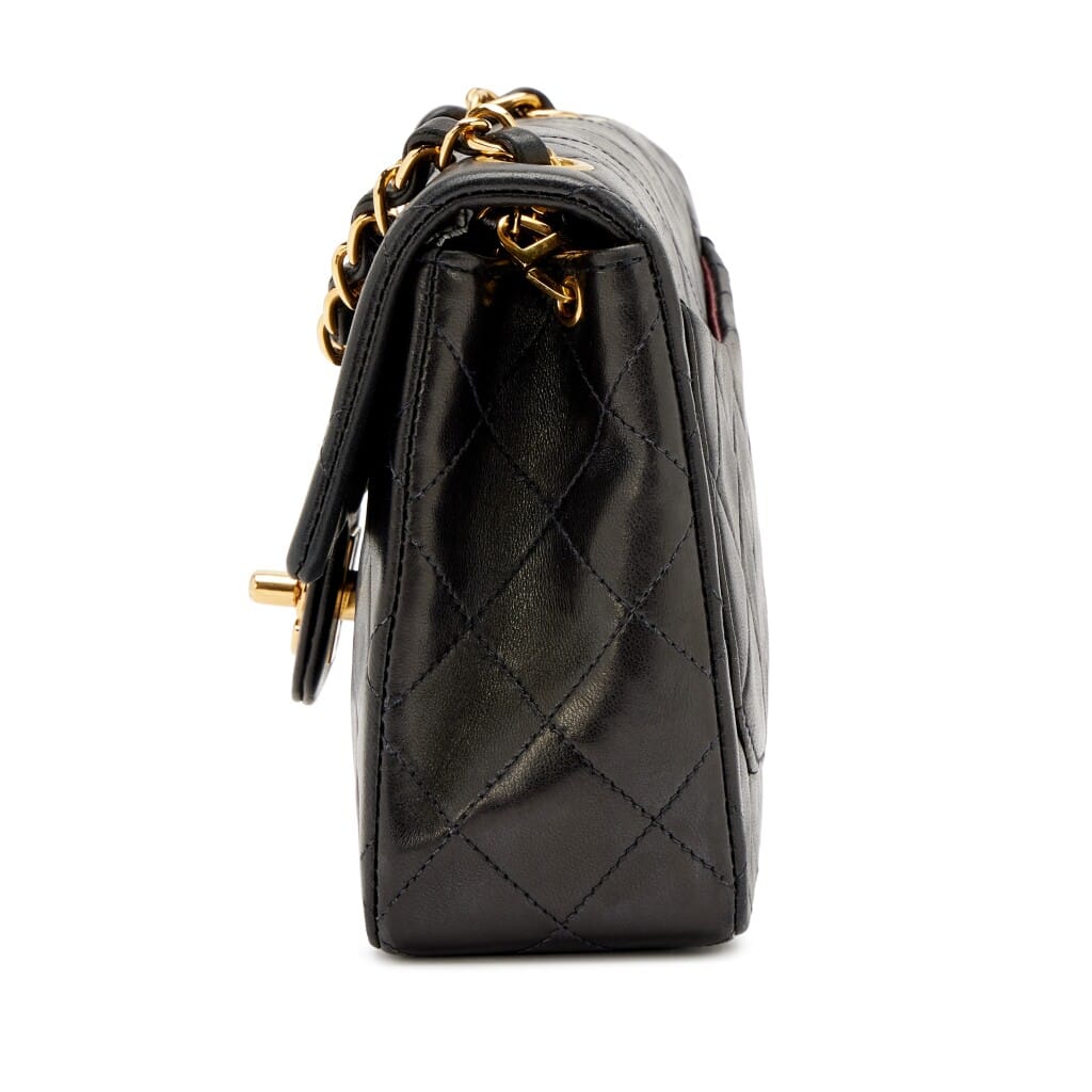 Vintage Black Quilted Lambskin Mini Square Flap Bag Gold Hardware, 1991-1994