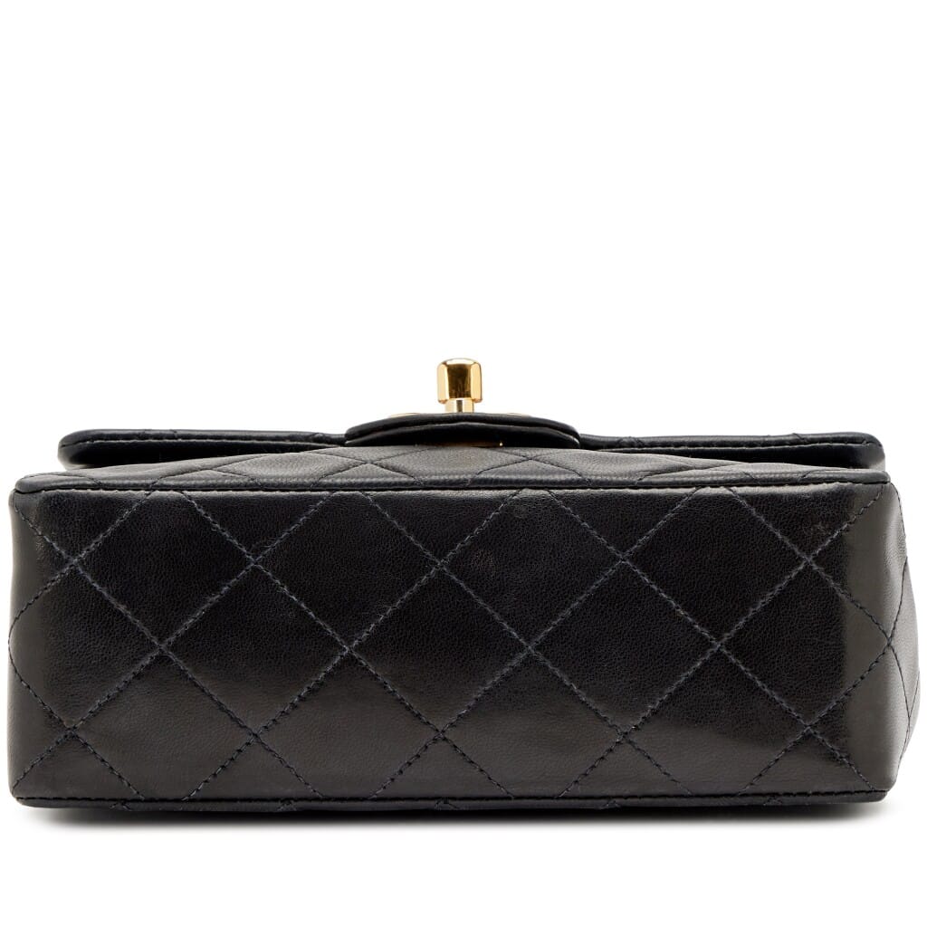 Vintage Black Quilted Lambskin Mini Square Flap Bag Gold Hardware, 1991-1994