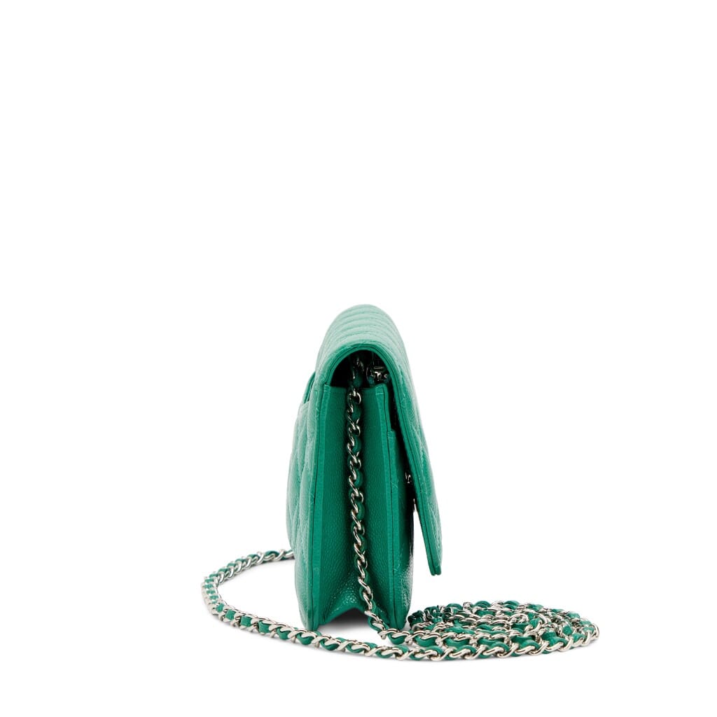 Green Quilted Caviar Classic Wallet on Chain WOC Silver Hardware, 2019