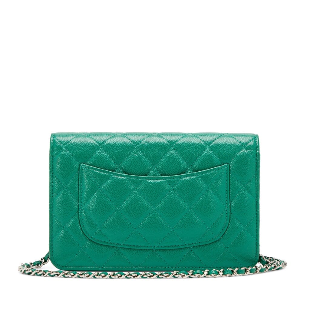 Green Quilted Caviar Classic Wallet on Chain WOC Silver Hardware, 2019