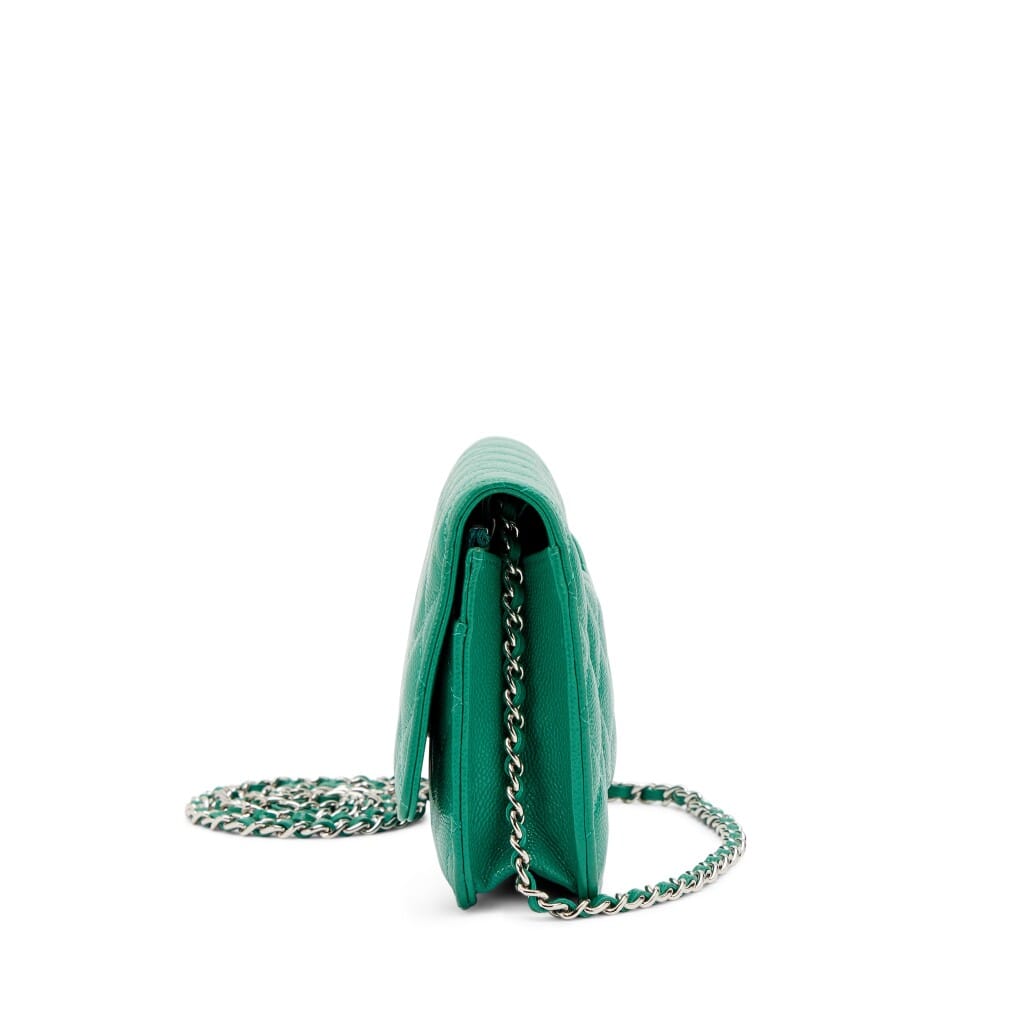 Green Quilted Caviar Classic Wallet on Chain WOC Silver Hardware, 2019