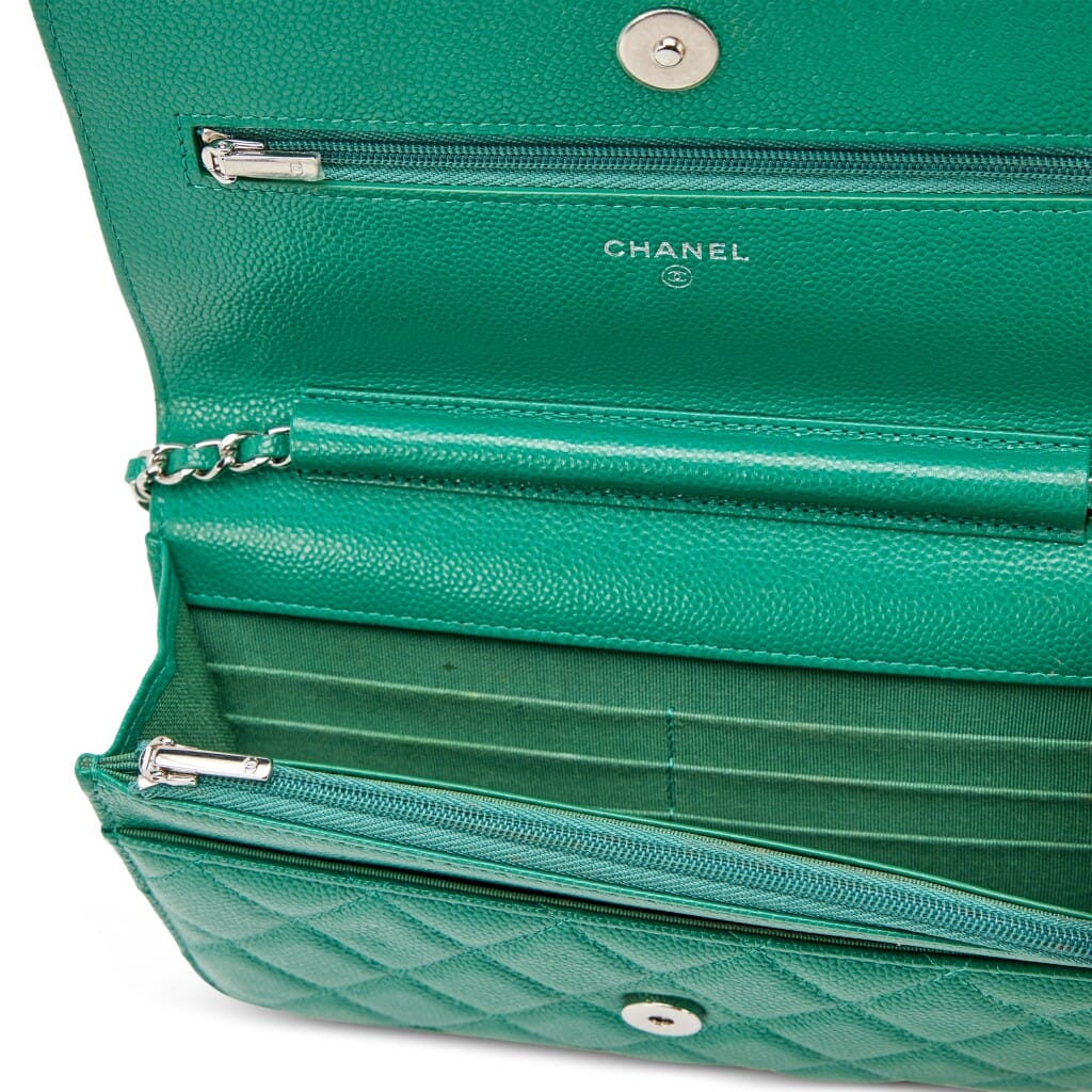 Green Quilted Caviar Classic Wallet on Chain WOC Silver Hardware, 2019