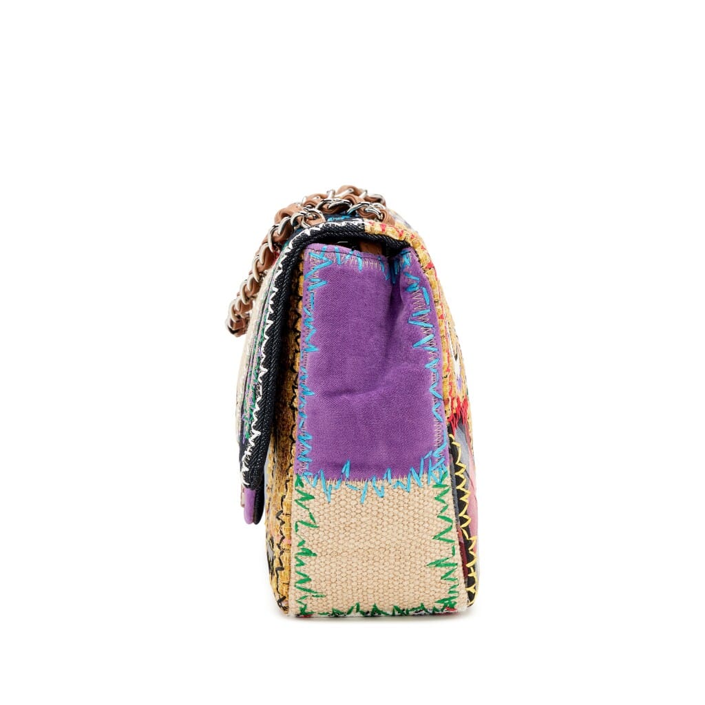 Rainbow Tweed, Textile and Leather Patchwork Denim Jumbo Single Flap Bag Silver Hardware, 2011