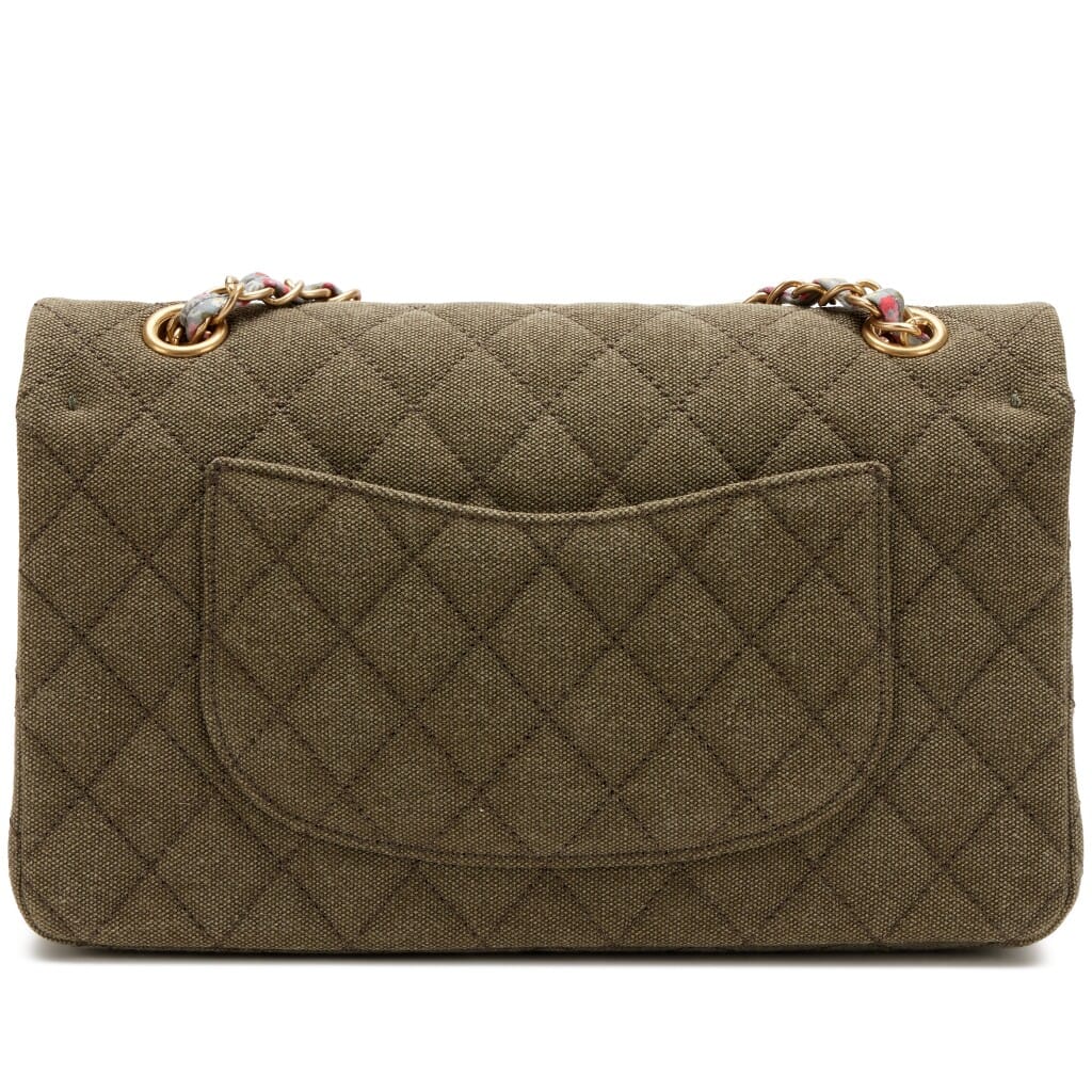 Khaki Quilted Canvas Coco Cuba Charms Medium Classic Double Flap Bag Aged Gold Hardware, 2017