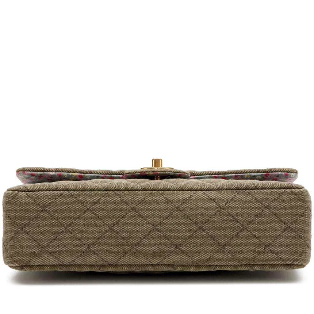 Khaki Quilted Canvas Coco Cuba Charms Medium Classic Double Flap Bag Aged Gold Hardware, 2017