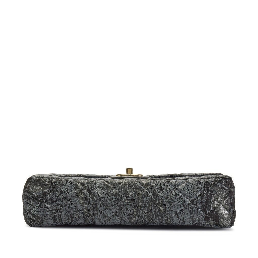 Metallic Dark Grey Quilted Brocade Medium Double Flap Bag Aged Hardware, 2010