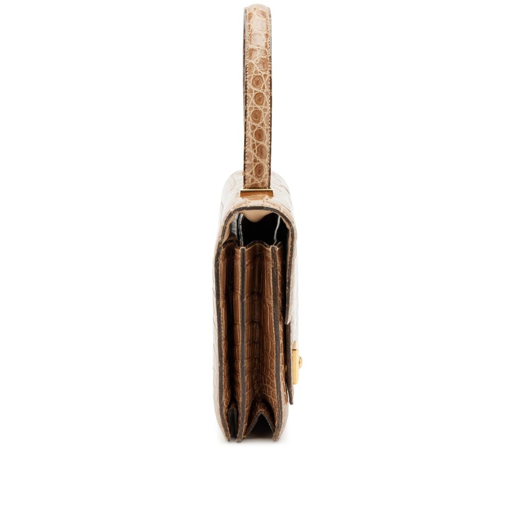 Naturel Shiny Porosus Crocodile Sac Piano Gold Hardware, 1970s-1980s