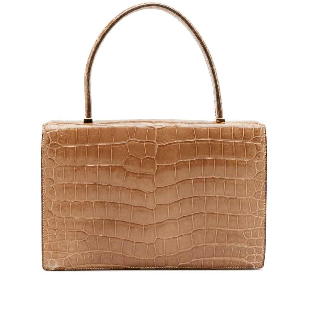 Naturel Shiny Porosus Crocodile Sac Piano Gold Hardware, 1970s-1980s