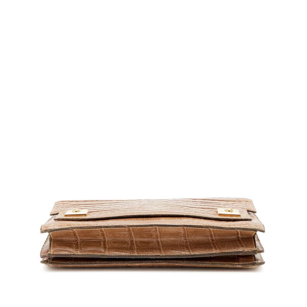 Naturel Shiny Porosus Crocodile Sac Piano Gold Hardware, 1970s-1980s