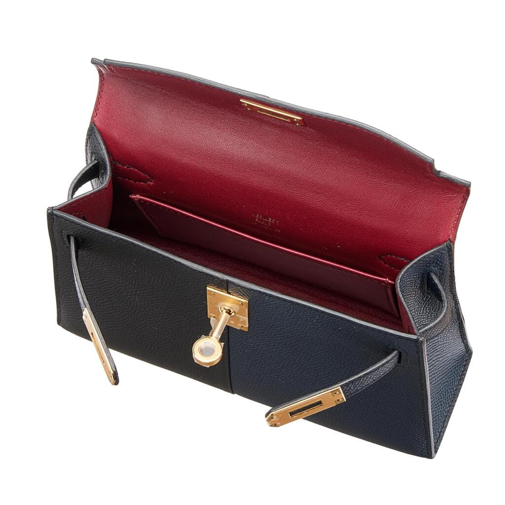 Limited Edition Bleu Indigo, Black Epsom and Rouge Grenat Casaque Mini Kelly II 20 Gold Hardware, 2021