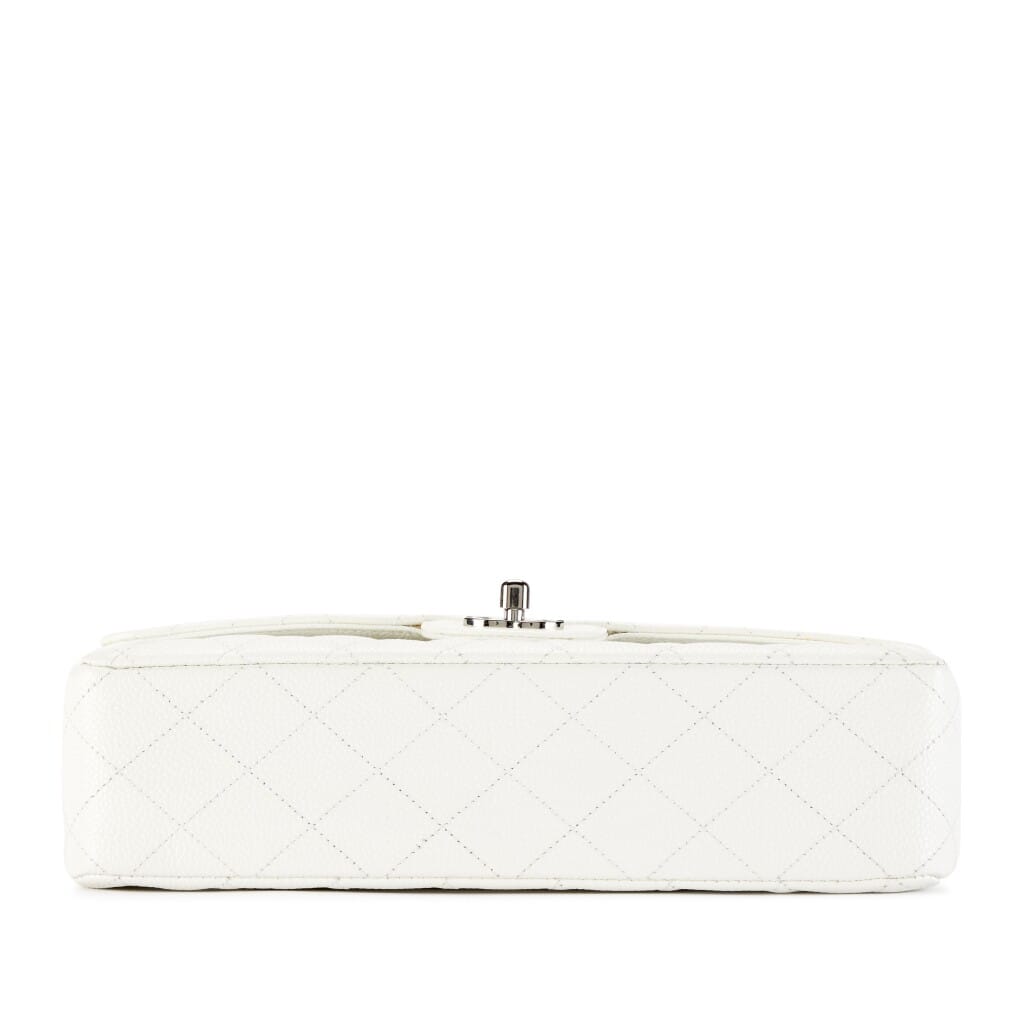 White Quilted Caviar Medium Classic Double Flap Bag Silver Hardware, 2005-2006