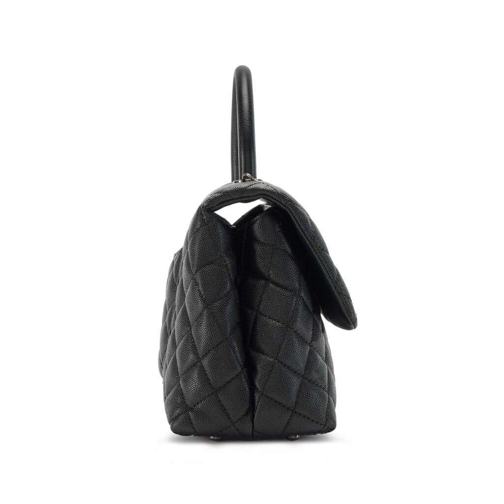 Black Quilted Caviar Small Coco Top Handle Flap Bag Ruthenium Hardware, 2017