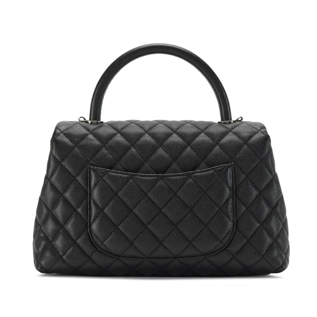 Black Quilted Caviar Small Coco Top Handle Flap Bag Ruthenium Hardware, 2017