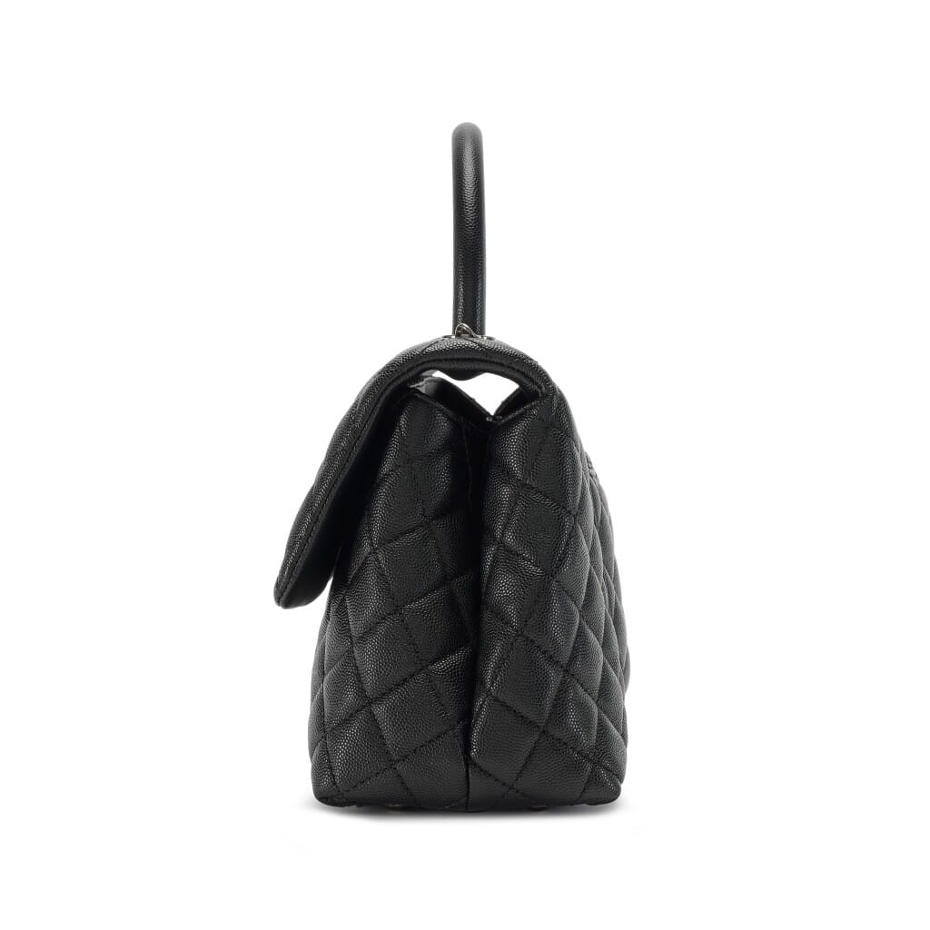 Black Quilted Caviar Small Coco Top Handle Flap Bag Ruthenium Hardware, 2017