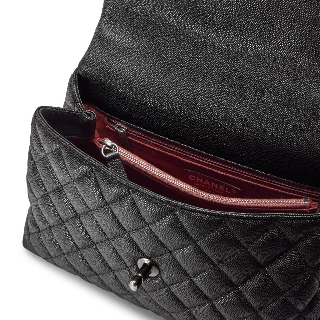 Black Quilted Caviar Small Coco Top Handle Flap Bag Ruthenium Hardware, 2017
