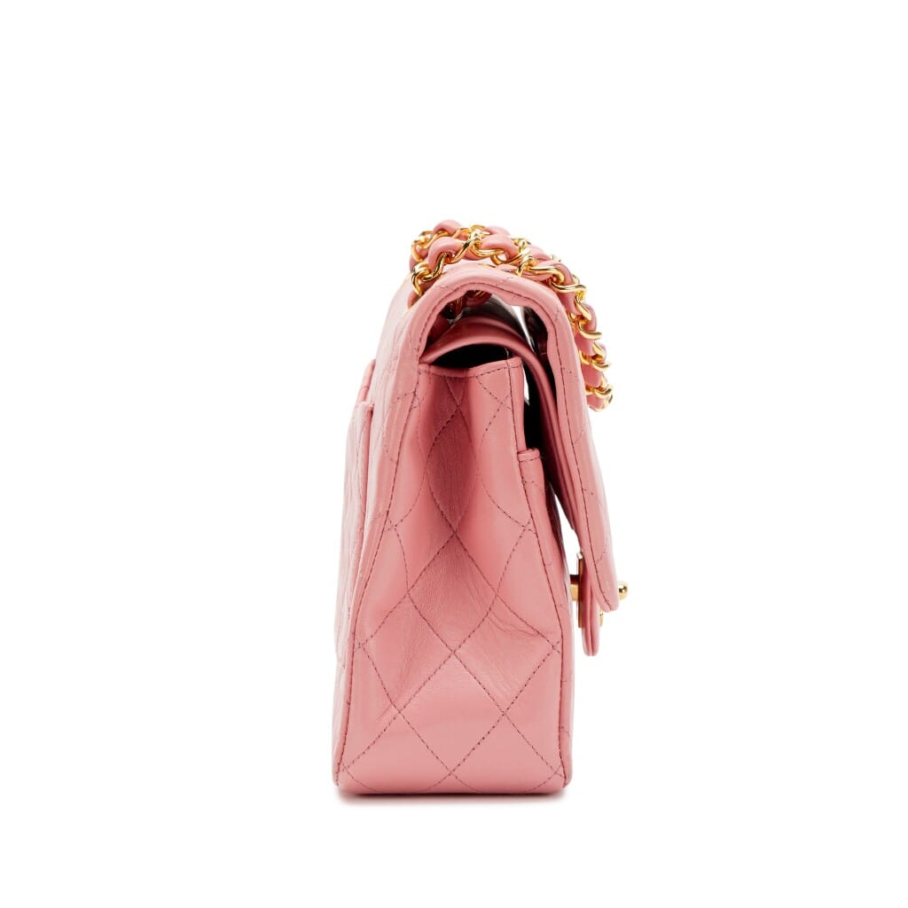 Vintage Sakura Pink Quilted Lambskin Classic Medium Double Flap Bag Gold Hardware, 1989-1991