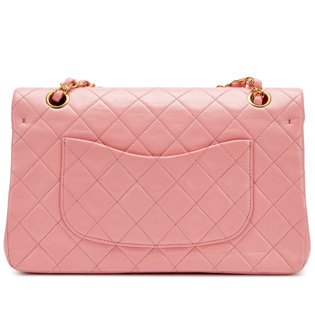 Vintage Sakura Pink Quilted Lambskin Classic Medium Double Flap Bag Gold Hardware, 1989-1991