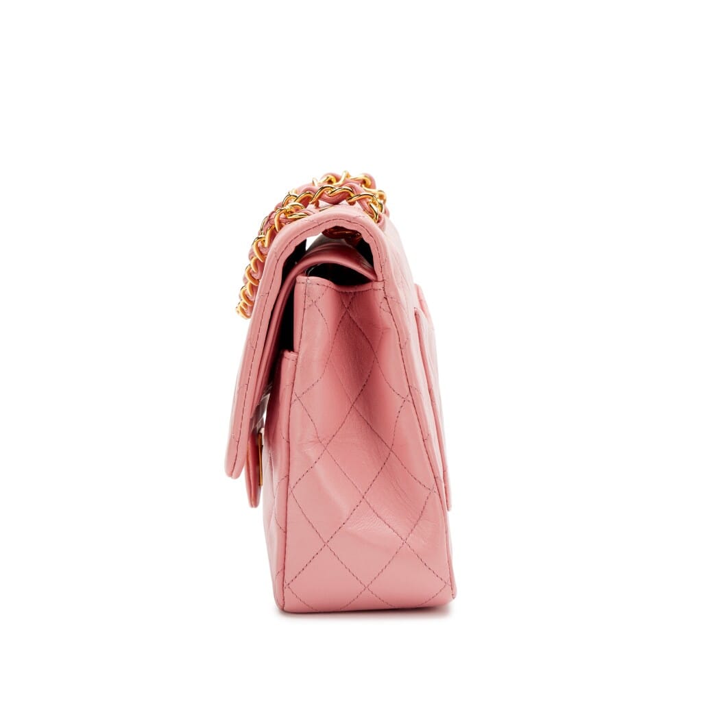 Vintage Sakura Pink Quilted Lambskin Classic Medium Double Flap Bag Gold Hardware, 1989-1991
