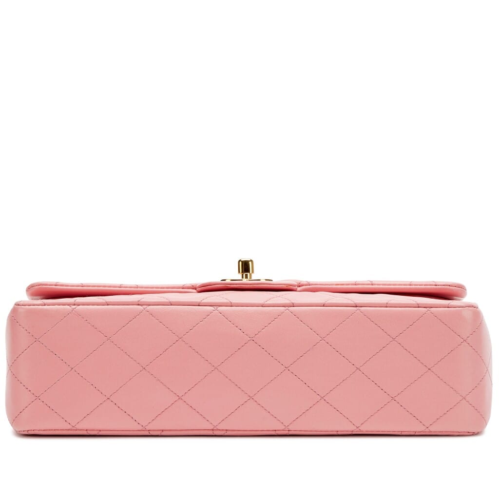 Vintage Sakura Pink Quilted Lambskin Classic Medium Double Flap Bag Gold Hardware, 1989-1991