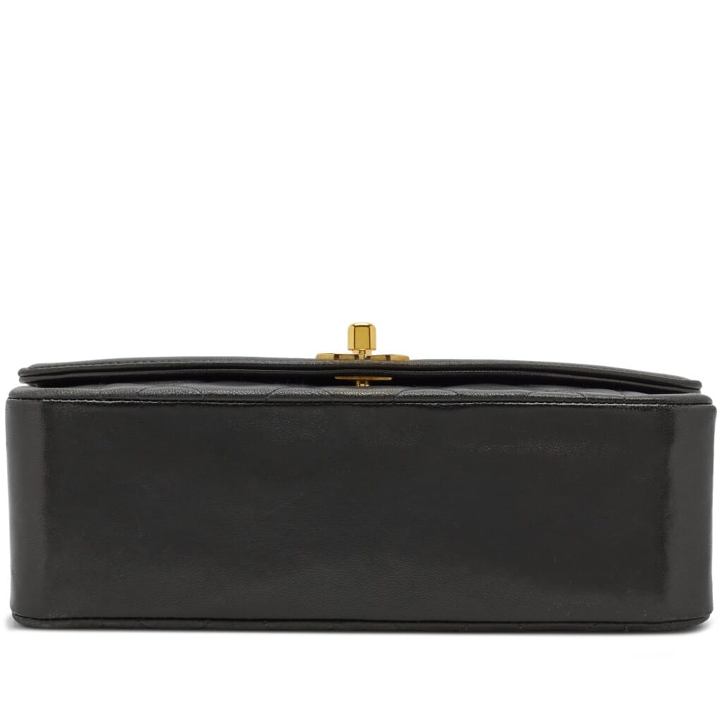 Vintage Black Quilted Lambskin Small Diana Flap Bag Gold Hardware, 1991-1994