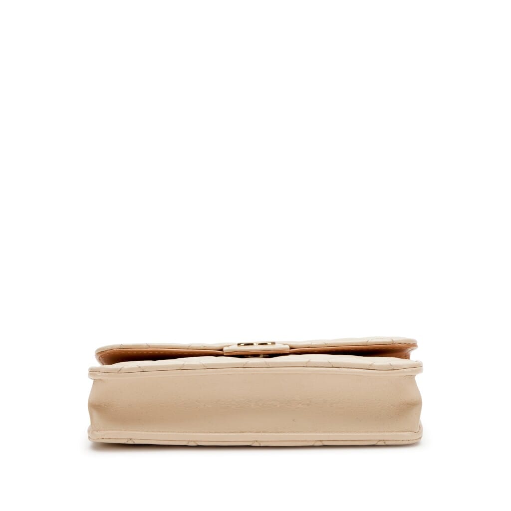 Beige and Brown Quilted Lambskin Phone Holder Flap Bag with Chain Light Gold Hardware, 2023