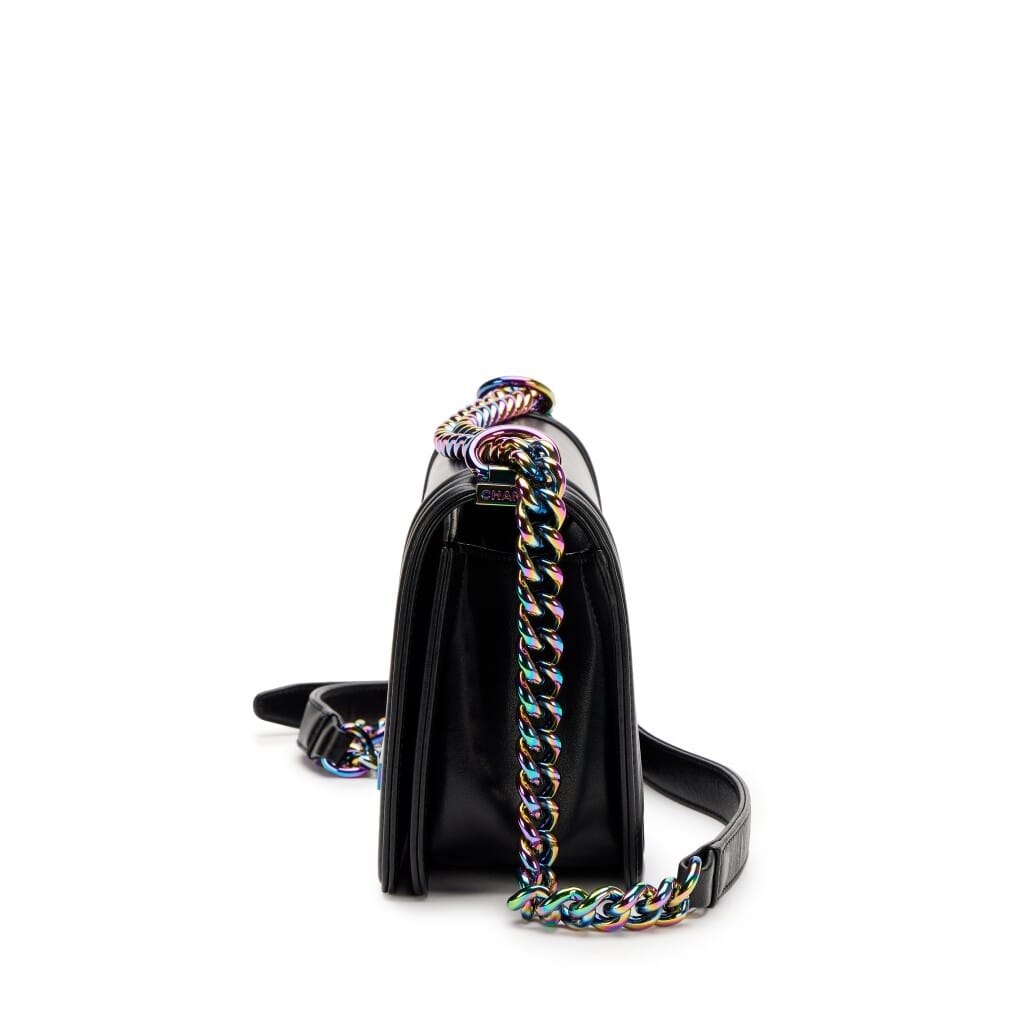 Black Lambskin LED Medium Boy Bag Rainbow Hardware, 2017