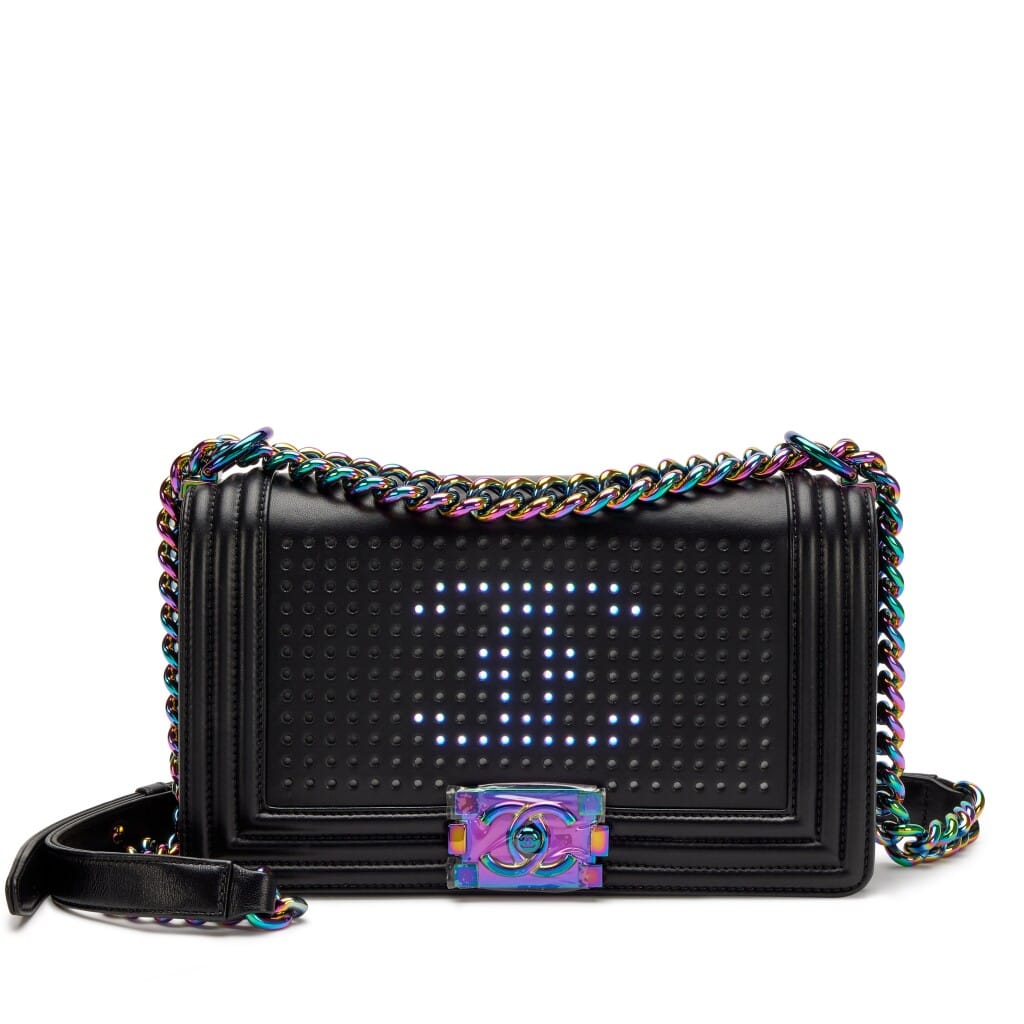 Black Lambskin LED Medium Boy Bag Rainbow Hardware, 2017