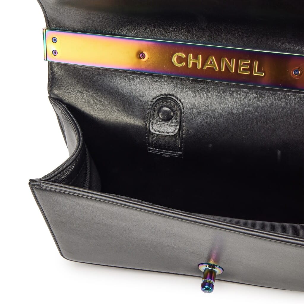 Black Lambskin LED Medium Boy Bag Rainbow Hardware, 2017