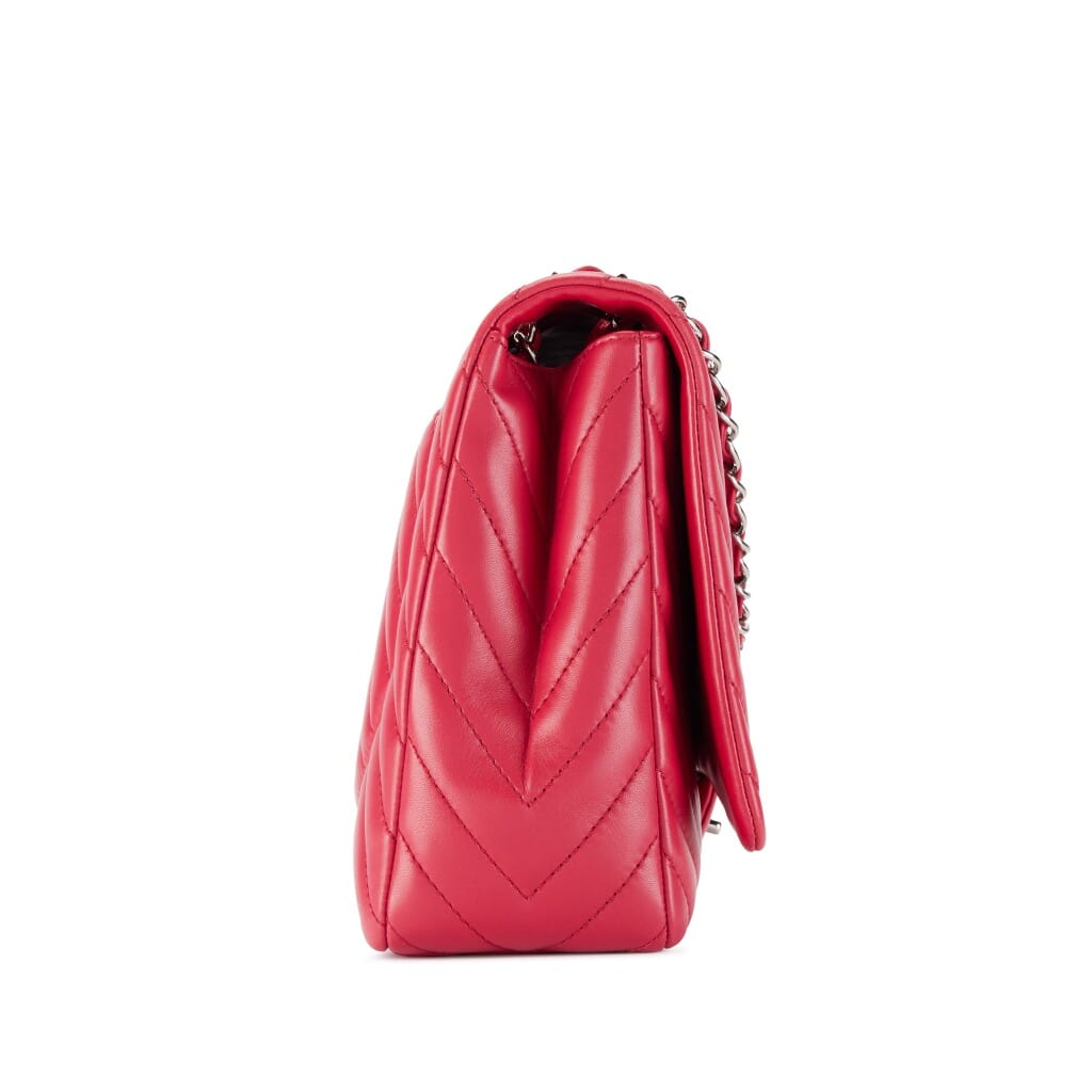 Raspberry Pink Chevron Quilted Lambskin Classic Maxi Single Flap Bag Silver Hardware, 2009-2010