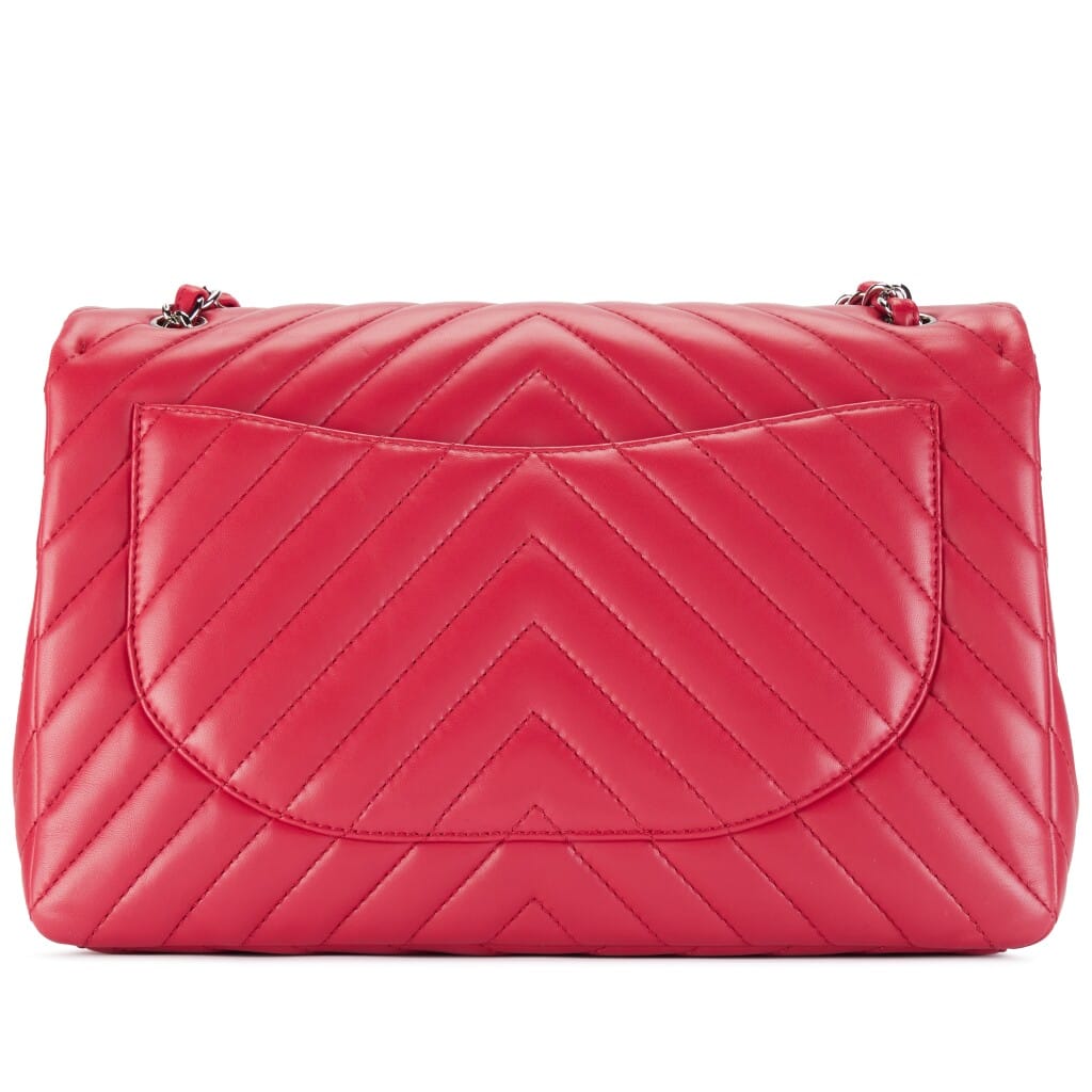 Raspberry Pink Chevron Quilted Lambskin Classic Maxi Single Flap Bag Silver Hardware, 2009-2010