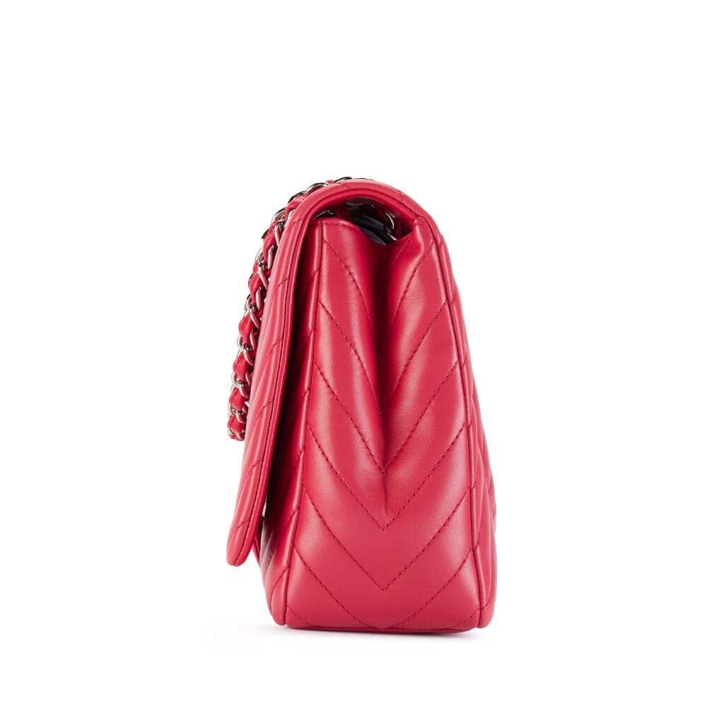 Raspberry Pink Chevron Quilted Lambskin Classic Maxi Single Flap Bag Silver Hardware, 2009-2010