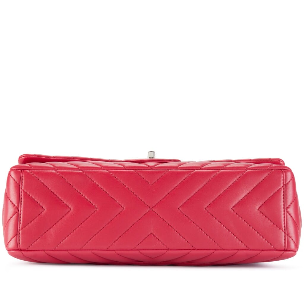Raspberry Pink Chevron Quilted Lambskin Classic Maxi Single Flap Bag Silver Hardware, 2009-2010