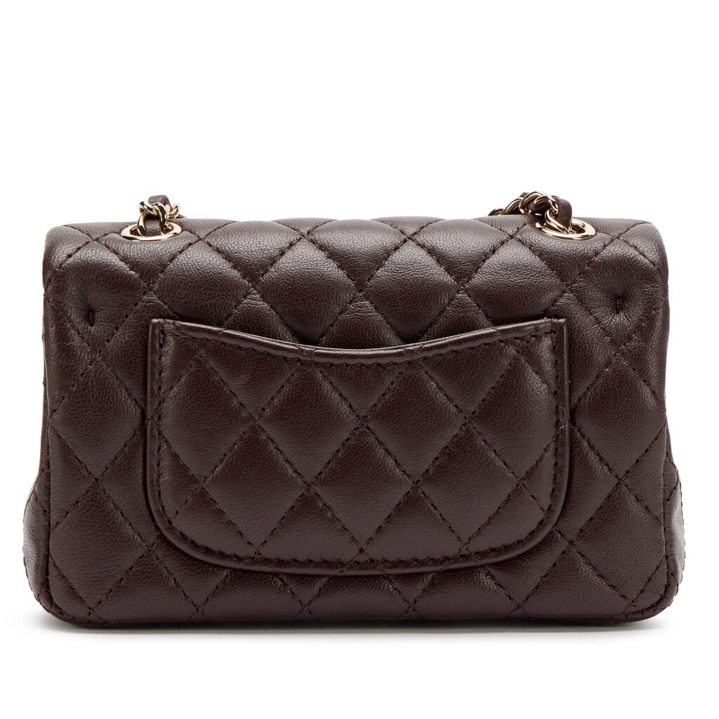 Dark Brown Quilted Lambskin Nano Classic Double Flap Bag Charm Light Gold Hardware, 2025