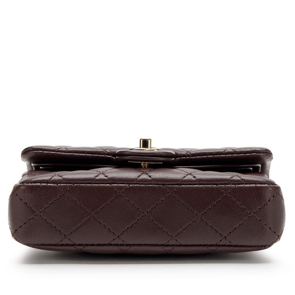 Dark Brown Quilted Lambskin Nano Classic Double Flap Bag Charm Light Gold Hardware, 2025