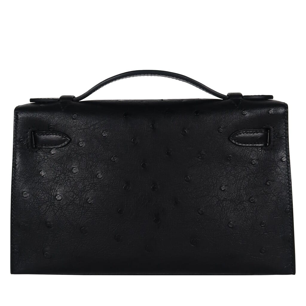Black Ostrich Kelly Pochette Gold Hardware, 2025