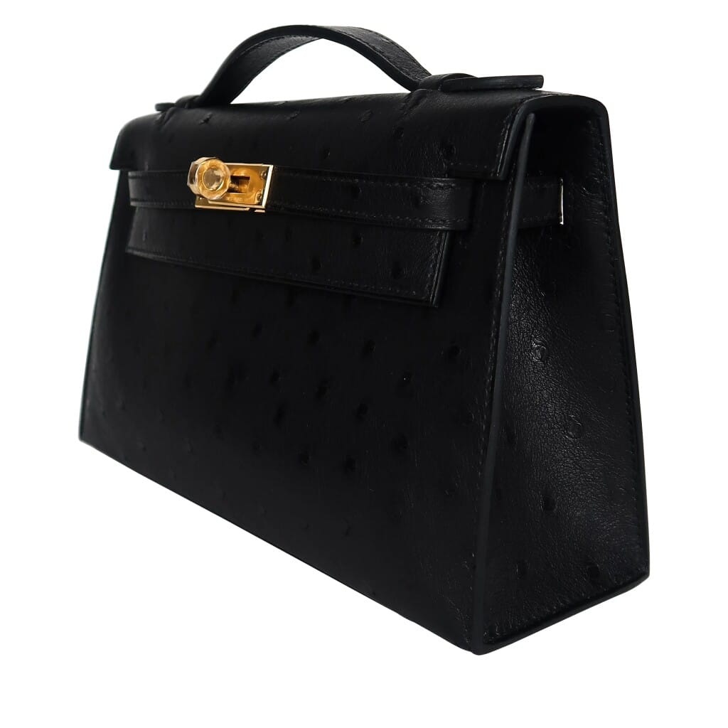 Black Ostrich Kelly Pochette Gold Hardware, 2025