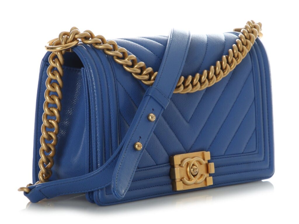 Cobalt Blue Chevron Quilted Caviar Medium Boy Bag Gold Hardware, 2024