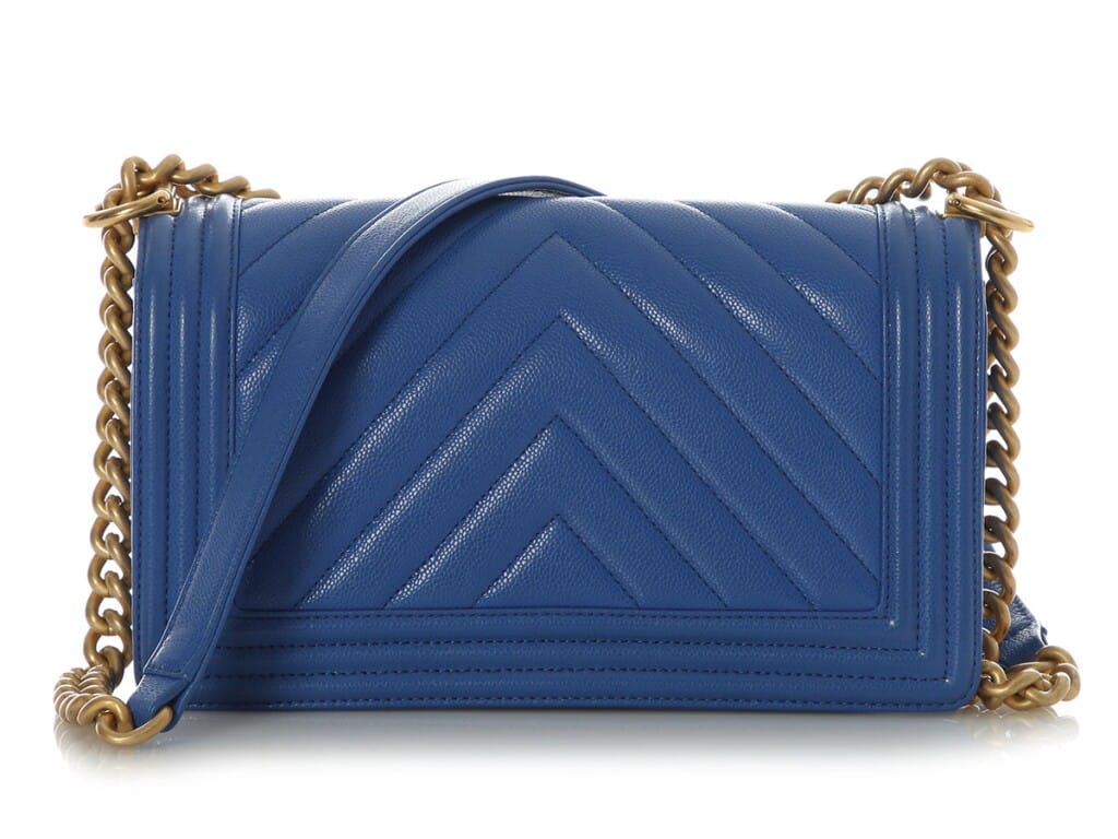 Cobalt Blue Chevron Quilted Caviar Medium Boy Bag Gold Hardware, 2024
