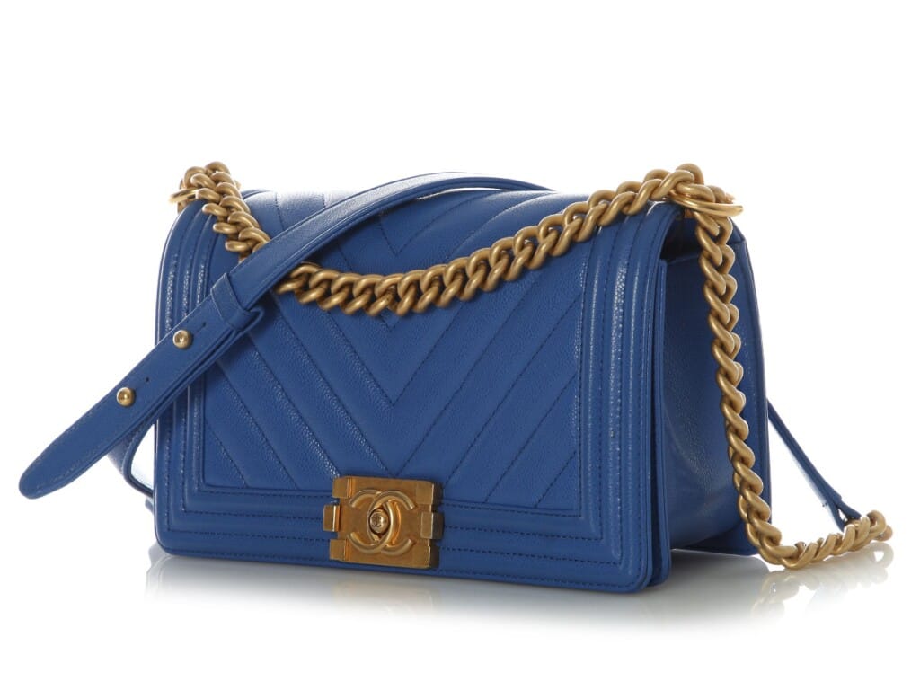 Cobalt Blue Chevron Quilted Caviar Medium Boy Bag Gold Hardware, 2024
