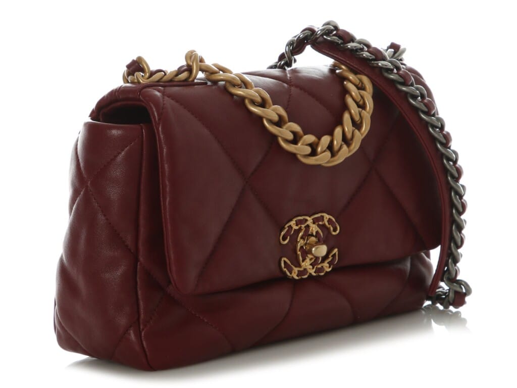Burgundy Quilted Lambskin 19 Medium Flap Bag Mixed Hardware, 2020s