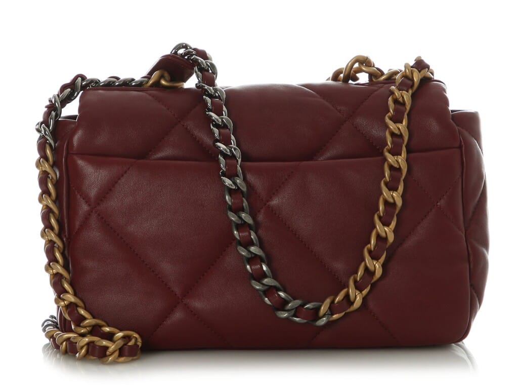 Burgundy Quilted Lambskin 19 Medium Flap Bag Mixed Hardware, 2020s