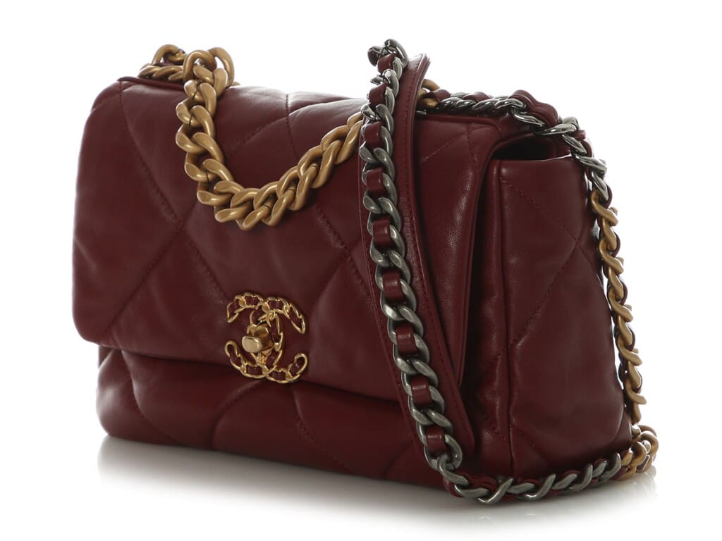 Burgundy Quilted Lambskin 19 Medium Flap Bag Mixed Hardware, 2020s