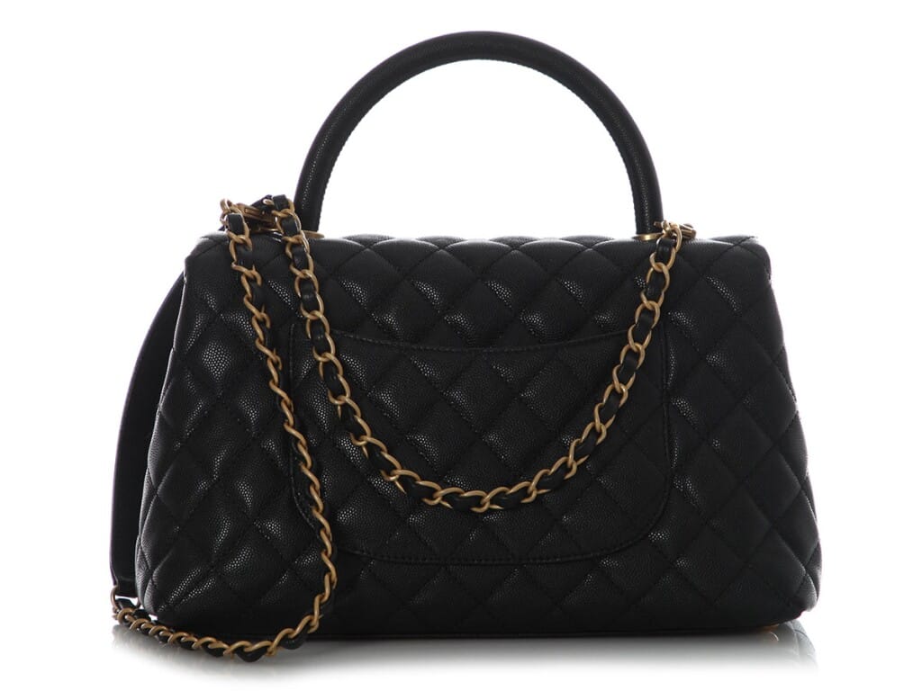 Black Quilted Caviar Small Coco Top Handle Gold Hardware, 2017